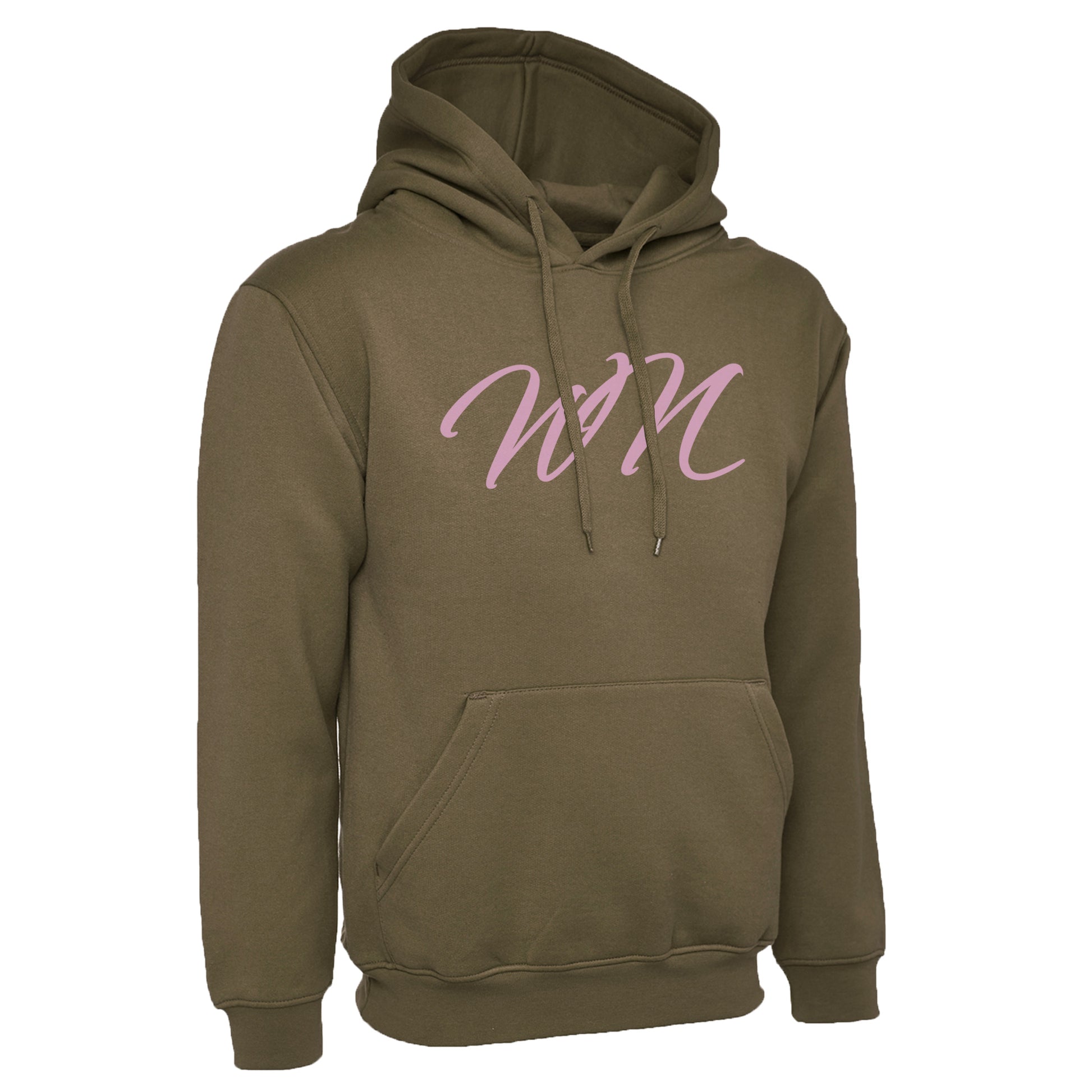 Olive Green Hoodie with Large Pink WN Logo